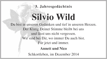 Traueranzeige von Silvio Wild von Super Sonntag Merseburg