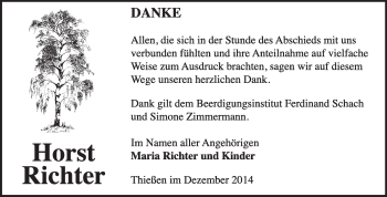 Traueranzeige von Horst  Richter von Super Sonntag Wittenberg