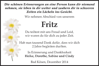 Traueranzeige von Fritz  von WVG - Wochenspiegel NMB / WSF / ZTZ