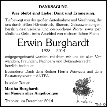 Traueranzeige von Erwin Burghardt von WVG - Wochenspiegel NMB / WSF / ZTZ