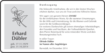 Traueranzeige von Erhard Dübler von WVG - Wochenspiegel Merseburg