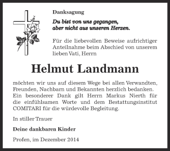 Traueranzeige von Helmut Landmann von Super Sonntag Zeitz