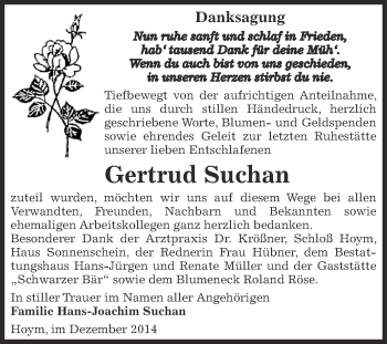 Traueranzeige von Gertrud Suchan von WVG - Wochenspiegel Aschersleben