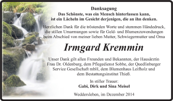 Traueranzeige von Irmgard Kremmin von Super Sonntag Quedlinburg