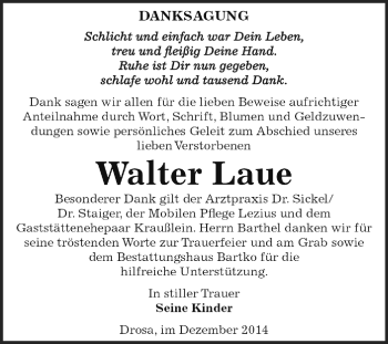 Traueranzeige von Walter Laue von WVG - Wochenspiegel Dessau / Köthen
