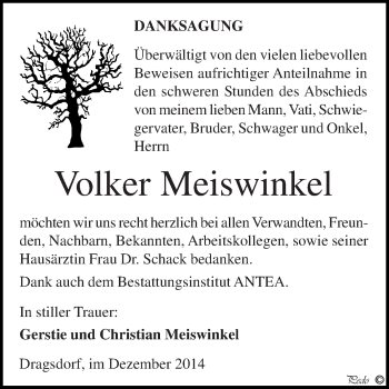 Traueranzeige von Volker Meiswinkel von Super Sonntag Zeitz