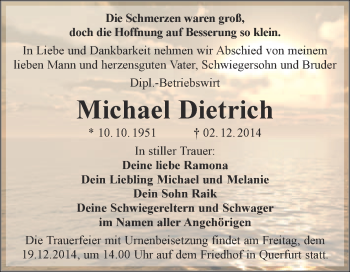 Traueranzeige von Michael Dietrich von Super Sonntag Merseburg