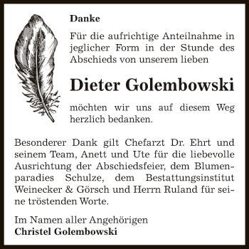 Traueranzeige von Dieter Golembowski von Super Sonntag Bernburg