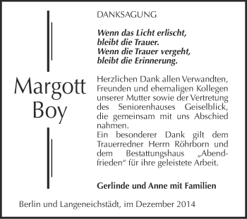 Traueranzeige von Margott Boy von WVG - Wochenspiegel Merseburg