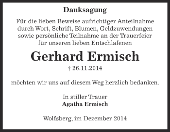 Traueranzeige von Gerhard Ermisch von Super Sonntag SGH Mansf. Land