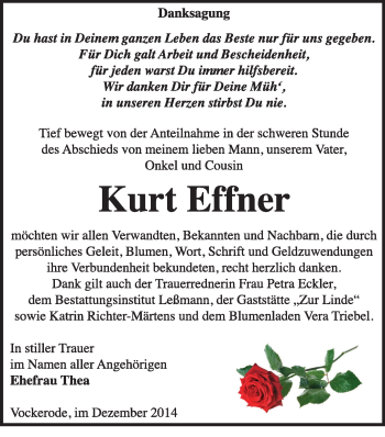 Traueranzeige von Kurt Effner von WVG - Wochenspiegel Wittenberg