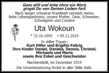Traueranzeige von Uta Wokoun von Super Sonntag Aschersleben