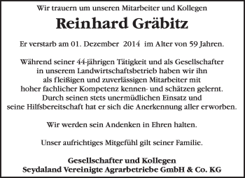 Traueranzeige von Reinhard Gräbitz von WVG - Wochenspiegel Wittenberg