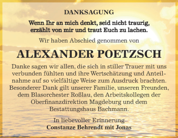 Traueranzeige von Alexander Poetzsch von WVG - Wochenspiegel Dessau / Köthen