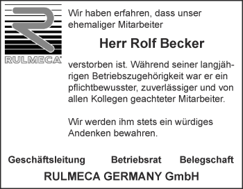 Traueranzeige von Rolf Becker von Super Sonntag Aschersleben