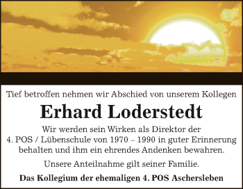 Traueranzeige von Erhard Loderstedt von Super Sonntag Aschersleben