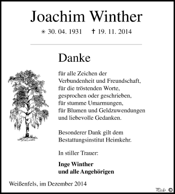 Traueranzeige von Joachim Winther von WVG - Wochenspiegel NMB / WSF / ZTZ