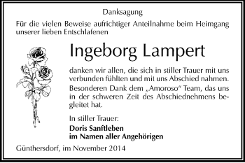 Traueranzeige von Ingeborg  Lampert von WVG - Wochenspiegel Merseburg