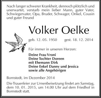 Traueranzeige von Volker Oelke von Mitteldeutsche Zeitung Mansfelder Land