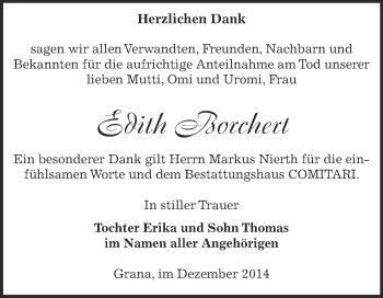 Traueranzeige von Edith  Borchert von Super Sonntag Zeitz