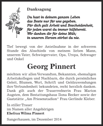 Traueranzeige von Georg Pinnert von Super Sonntag SGH Mansf. Land
