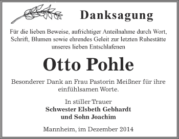 Traueranzeige von Otto  Pohle von Super Sonntag Bernburg