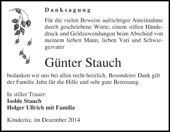 Traueranzeige von Günter Stauch von Super Sonntag Merseburg