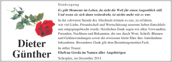 Traueranzeige von Dieter Günther von WVG - Wochenspiegel Merseburg