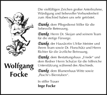 Traueranzeige von Wolfgang Focke von WVG - Wochenspiegel Dessau / Köthen