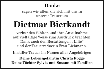 Traueranzeige von Dietmar Bierkandt von WVG - Wochenspiegel Dessau / Köthen