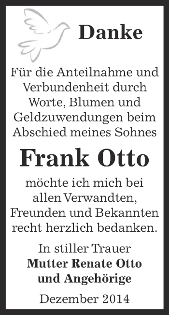 Traueranzeige von Frank Otto von Super Sonntag Zeitz