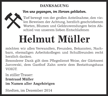 Traueranzeige von Helmut Müller von Super Sonntag SGH Mansf. Land