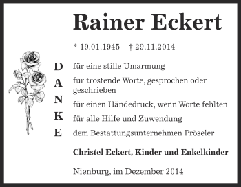Traueranzeige von Rainer Eckert von Super Sonntag Bernburg