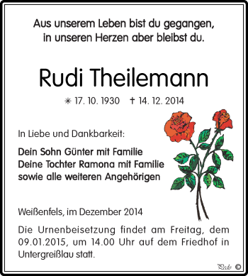 Traueranzeige von Rudi Theilemann von Super Sonntag Zeitz