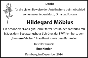 Traueranzeige von Hildegard Möbius von Super Sonntag Wittenberg