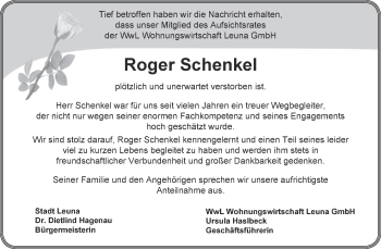 Traueranzeige von Roger Schenkel von Super Sonntag Merseburg