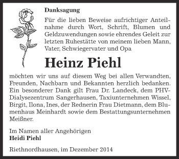 Traueranzeige von Heinz Piehl von Super Sonntag SGH Mansf. Land