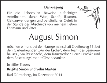 Traueranzeige von August Simon von Super Sonntag Merseburg