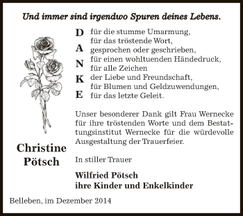Traueranzeige von Christine Pötsch von Super Sonntag Bernburg