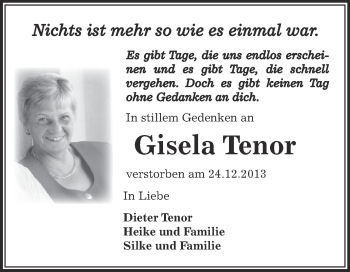 Traueranzeige von Gisela Tenor von Super Sonntag Bernburg