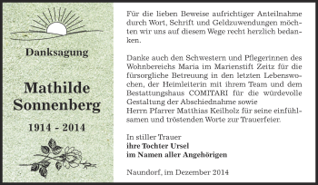 Traueranzeige von Mathilde  Sonnenberg von Super Sonntag Zeitz
