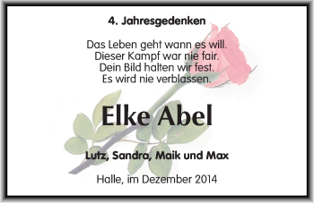 Traueranzeige von Elke Abel von Mitteldeutsche Zeitung Halle/Saalkreis