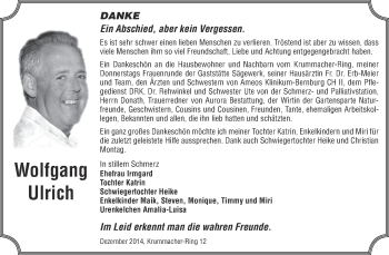 Traueranzeige von Wolfgang Ulrich von Super Sonntag Bernburg