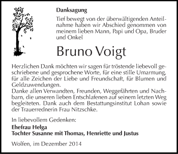 Traueranzeige von Bruno Voigt von Mitteldeutsche Zeitung Bitterfeld