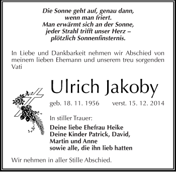 Traueranzeige von Ulrich Jakoby von Mitteldeutsche Zeitung Zeitz