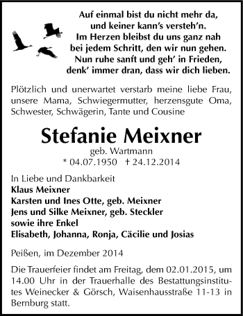 Traueranzeige von Stefanie Meixner von Mitteldeutsche Zeitung Bernburg