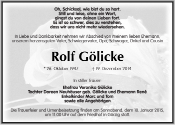 Traueranzeige von Rolf Gölicke von Mitteldeutsche Zeitung Köthen