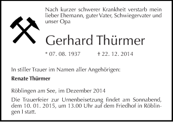 Traueranzeige von Gerhard Thürmer von Mitteldeutsche Zeitung Mansfelder Land