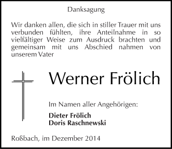 Traueranzeige von Werner Frölich von Mitteldeutsche Zeitung Naumburg/Nebra