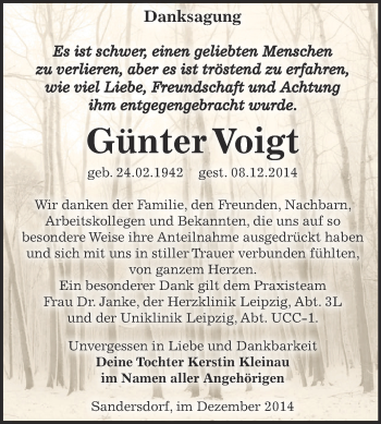 Traueranzeige von Günter Voigt von WVG - Wochenspiegel Bitterfeld